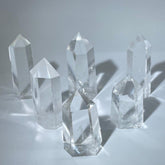Clear quartz crystal towers in a group set with high transparency