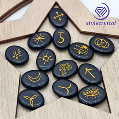 Crystal Rune Stones Set - Obsidian / Clear Quartz / Amethyst / Rose Quartz | Engraved Healing Crystals for Divination & Meditation - StyleCrystals