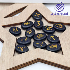 Crystal Rune Stones Set - Obsidian / Clear Quartz / Amethyst / Rose Quartz | Engraved Healing Crystals for Divination & Meditation - StyleCrystals