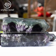 Feather Fluorite Tower Set (6 PCS) | Carved from One Stone | Rare Green & Purple Fluorite Crystals with Feather Inclusions - StyleCrystals