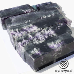 Feather Fluorite Tower Set (6 PCS) | Carved from One Stone | Rare Green & Purple Fluorite Crystals with Feather Inclusions - StyleCrystals