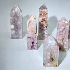 Set of pink flower agate towers ideal for energy work and décor