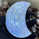 Moonstone Crescent – Blue Flash Polished Carving - StyleCrystals