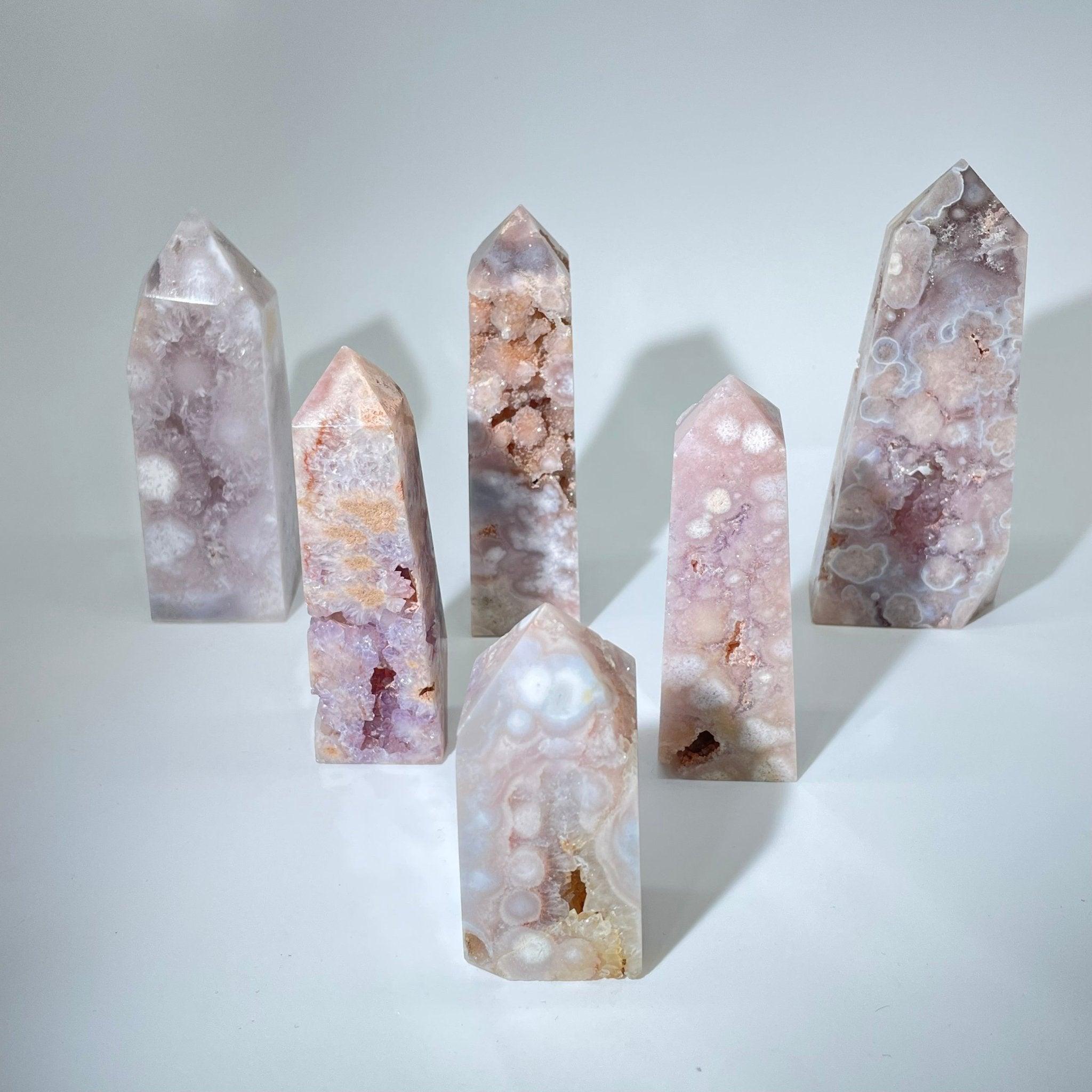 Pink Flower Agate Tower crystal for healing and meditation