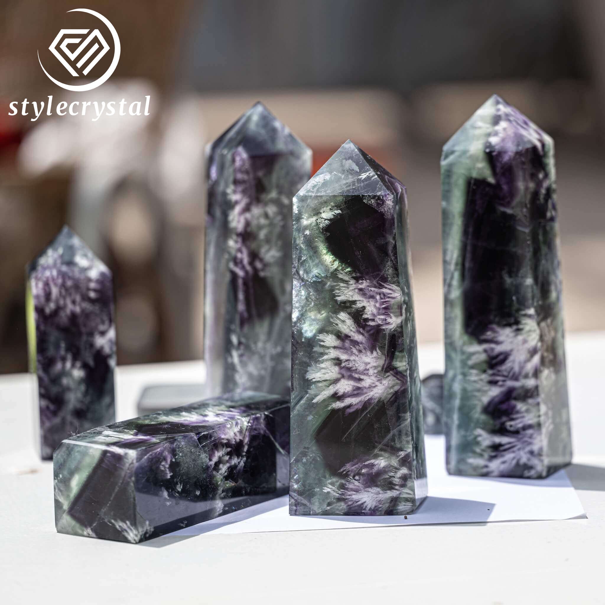 Feather Fluorite Tower Set (6 PCS) Carved from One Stone Rare