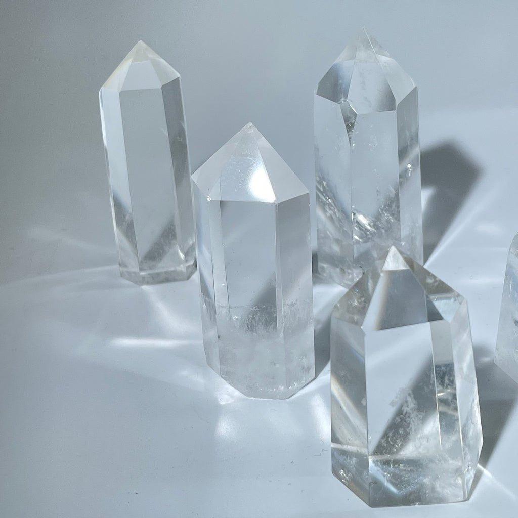 Faceted clear quartz points ideal for meditation or décor